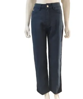 87321007 Wide Leg Linen Trousers - Navy
