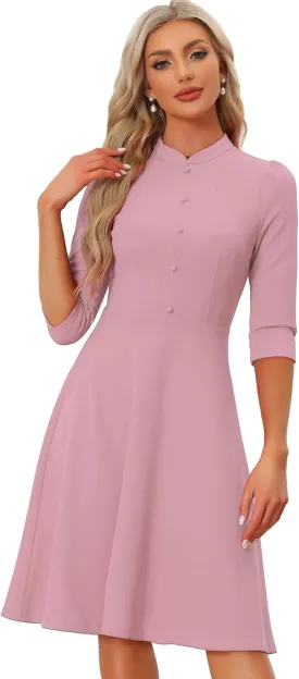 Allegra K Vintage Dresses for Women 2025 Casual Semi Formal Fit and Flare 3/4 Sleeve Church Work A-line Dress