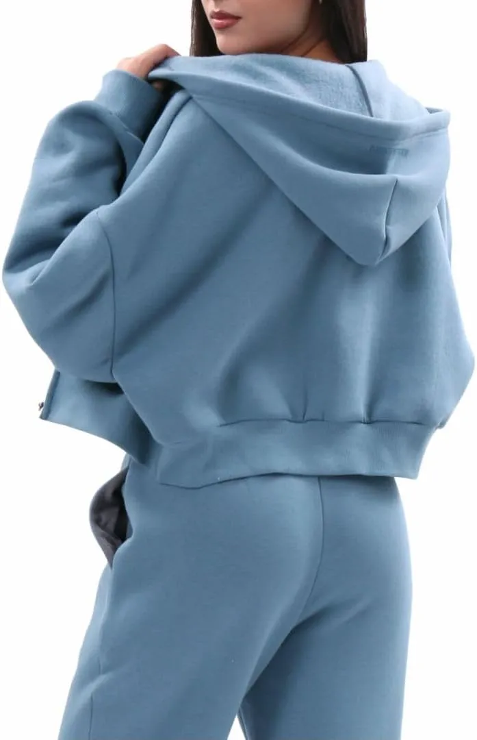 Amazhiyu Women's Cropped Zip-up Hoodies Fleece Long Sleeve Sweatshirt with Hood