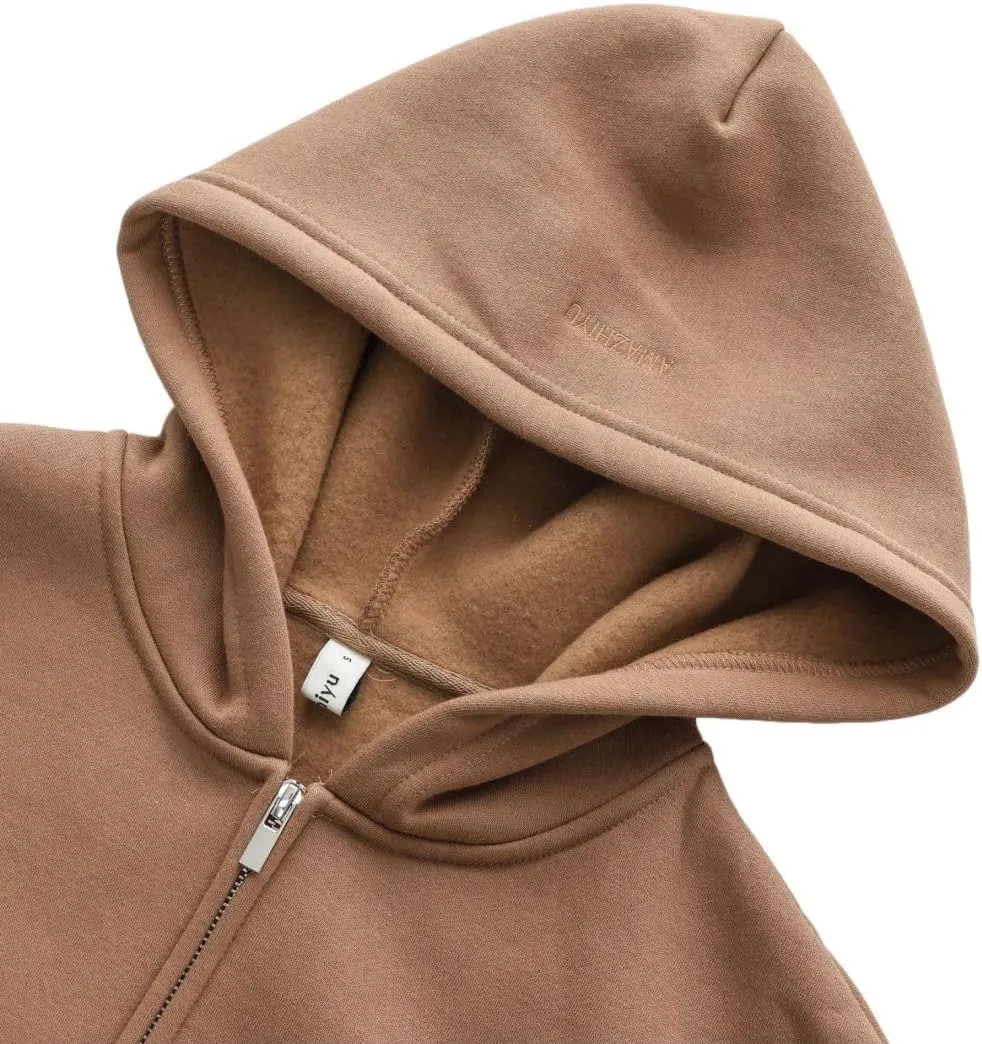 Amazhiyu Women's Cropped Zip-up Hoodies Fleece Long Sleeve Sweatshirt with Hood