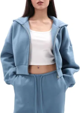Amazhiyu Women's Cropped Zip-up Hoodies Fleece Long Sleeve Sweatshirt with Hood