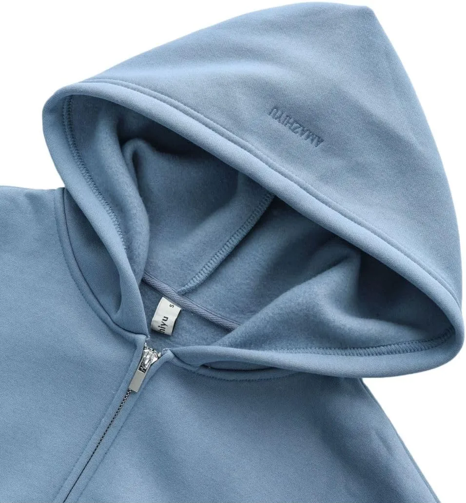 Amazhiyu Women's Cropped Zip-up Hoodies Fleece Long Sleeve Sweatshirt with Hood