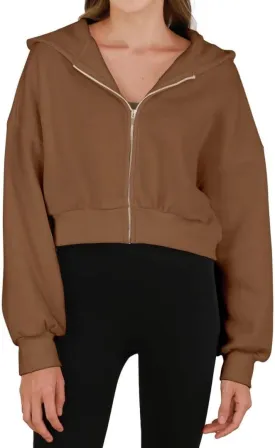 Amazhiyu Women's Cropped Zip-up Hoodies Fleece Long Sleeve Sweatshirt with Hood
