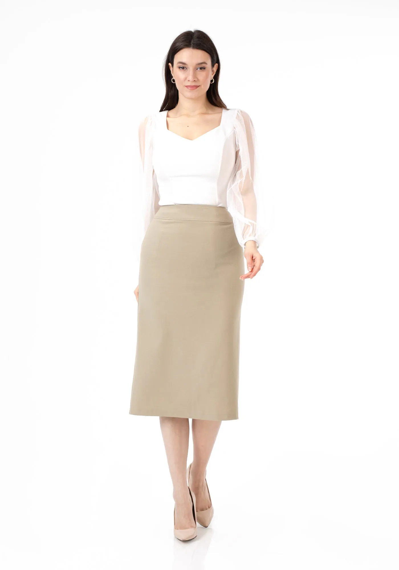 Back Vented Midi Pencil Skirt - G-Line