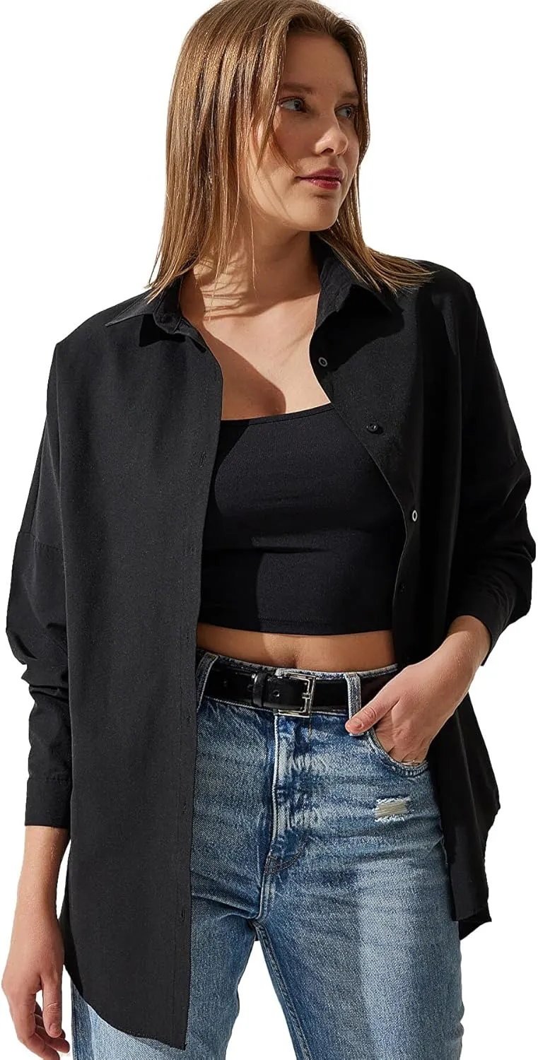 BIG DART Oversized Button Down Shirts for Women, Dressy Casual Long Sleeve Blouses Summer Tops Tunics