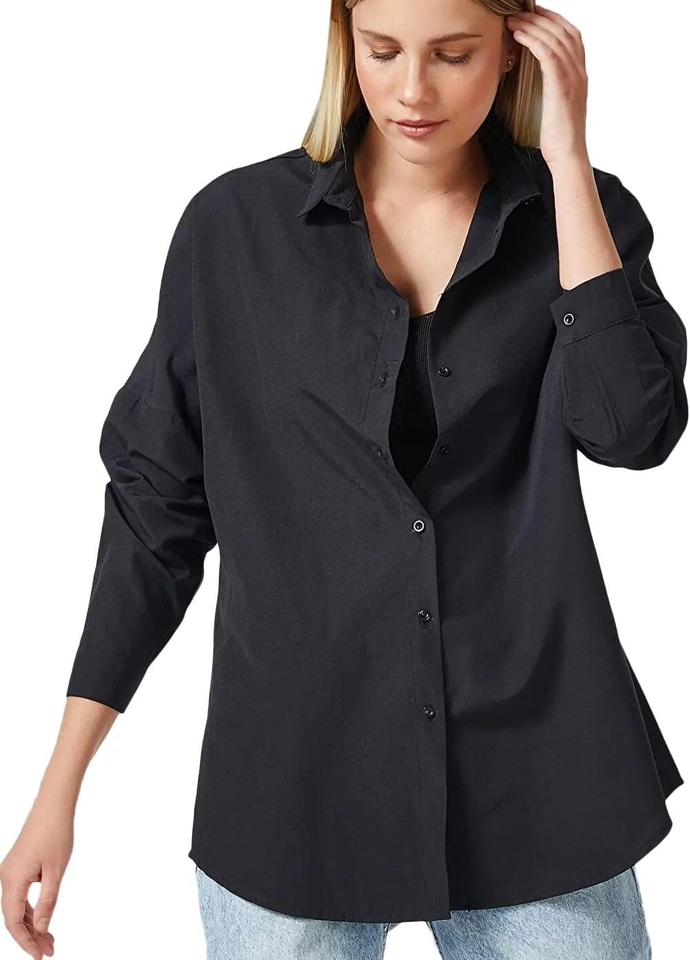 BIG DART Oversized Button Down Shirts for Women, Dressy Casual Long Sleeve Blouses Summer Tops Tunics