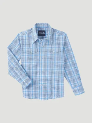 Boy's Wrangler Wrinkle Free Classic Blue Long Sleeve Snap Shirt