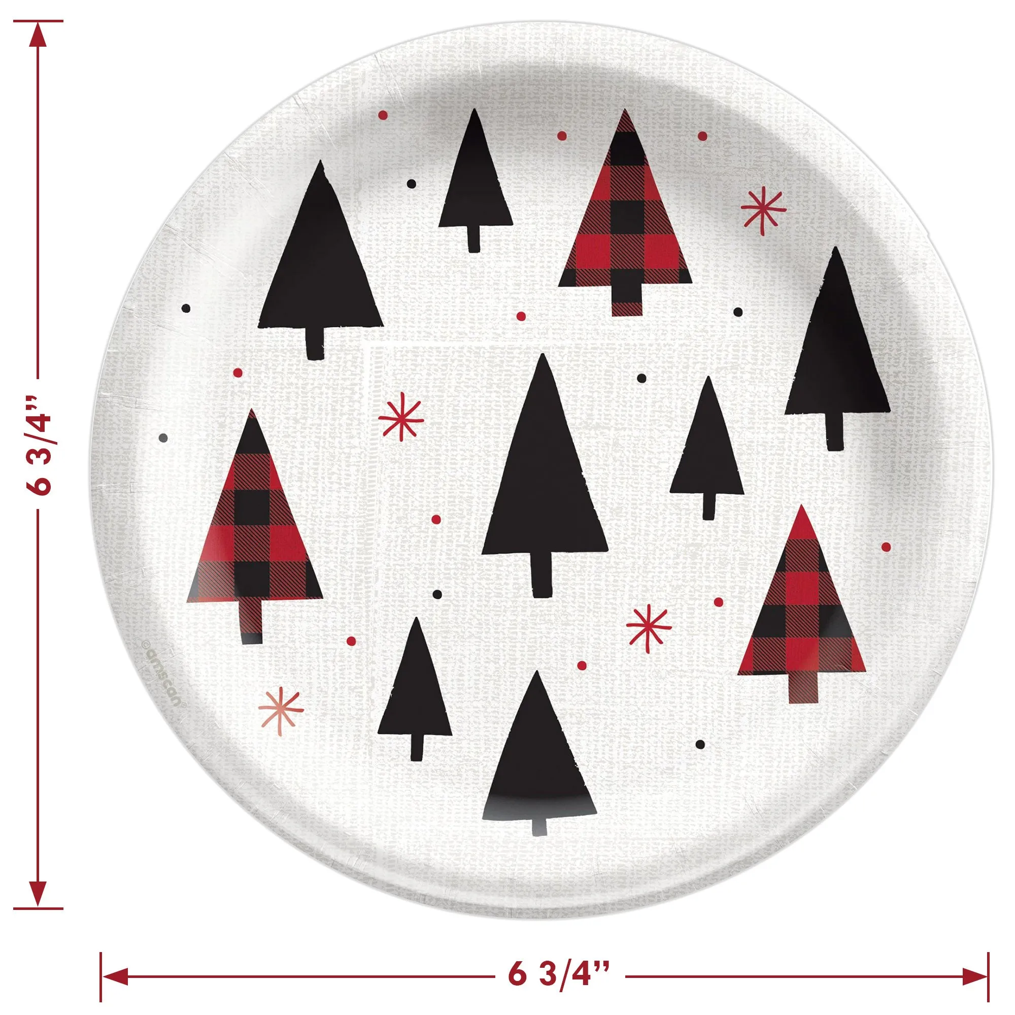 Buffalo Plaid Tree Paper Dessert Plates and Holiday Joy Beverage Napkins (Serves 16)