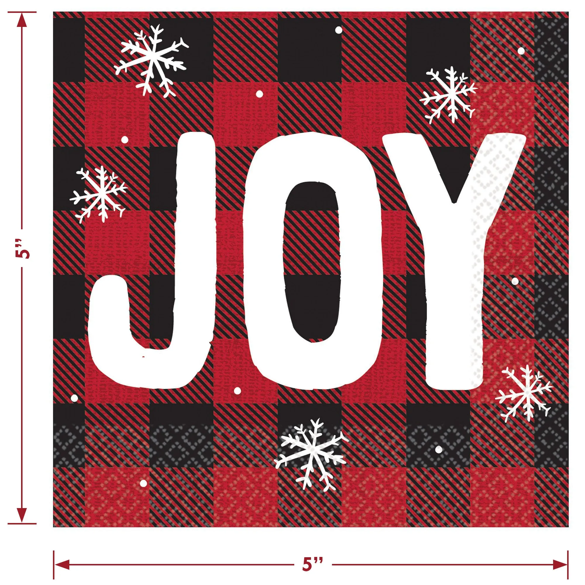 Buffalo Plaid Tree Paper Dessert Plates and Holiday Joy Beverage Napkins (Serves 16)