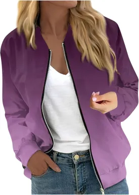 COTECRAM Bomber Jacket Women 2024 Causal Floral Zip Up Coats Long Sleeve Stand Collar Fall Jackets Lightweight Outerwear Tops