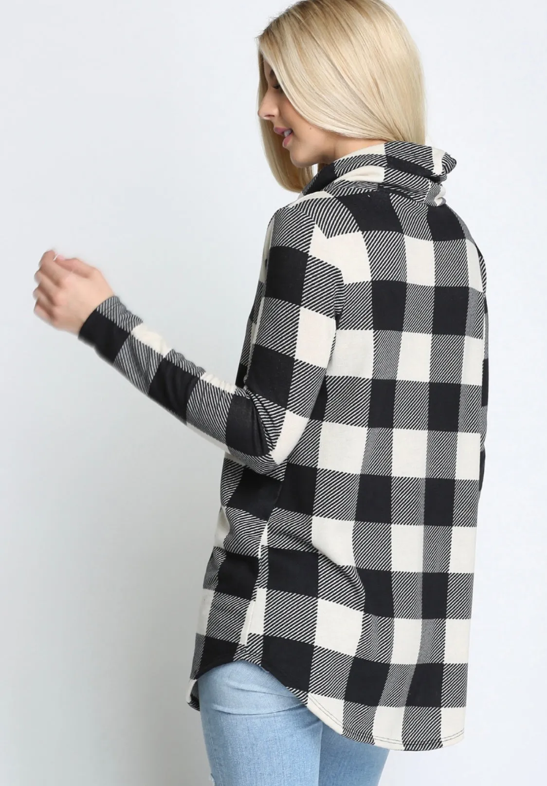 Curvy plaid cowl neck tunic