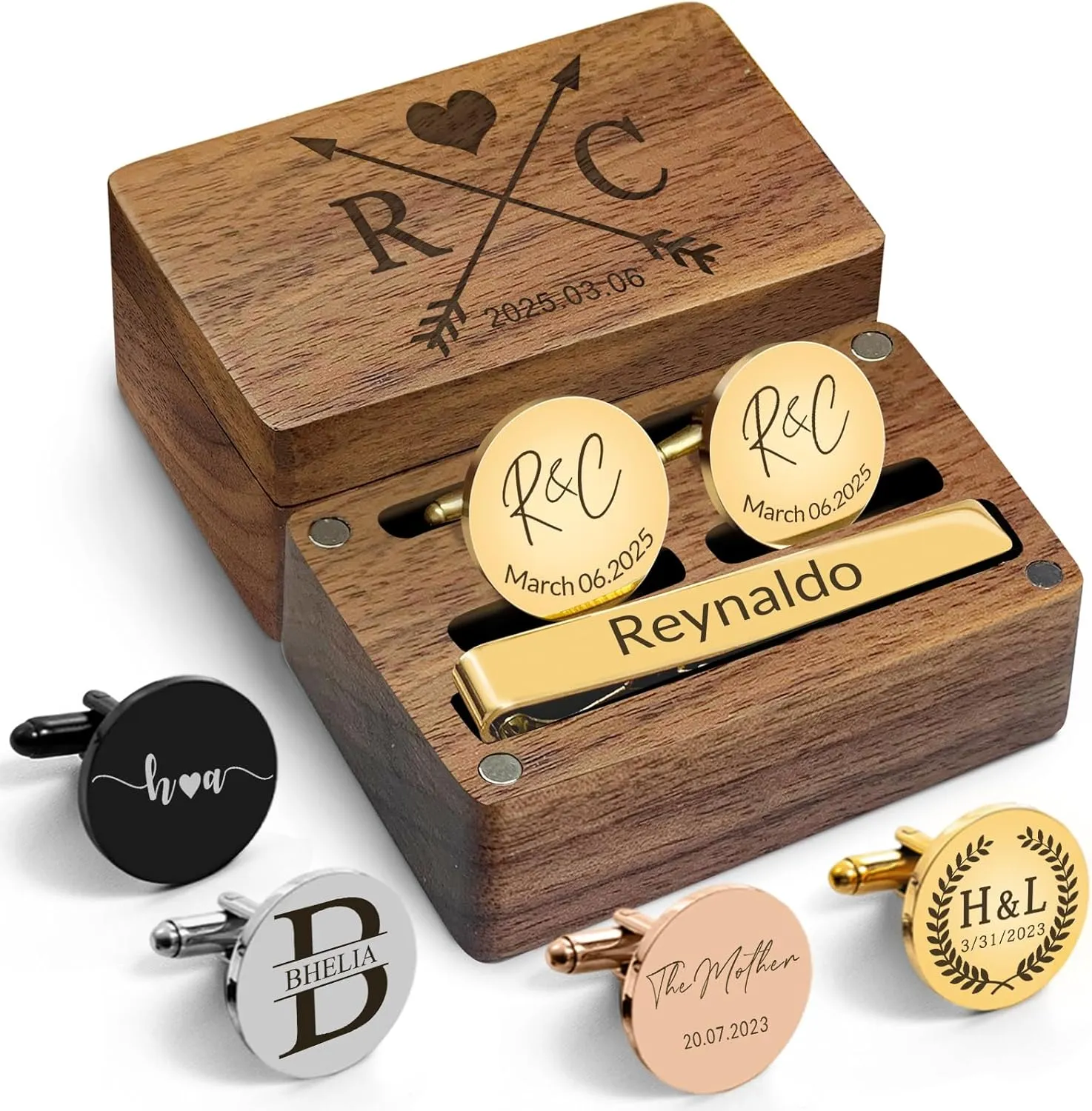 Custom Cufflinks for Men | Personalized Cufflinks & Tie Clip | Engraved Cuff Links for Man | Customized Initial Cufflink | Monogram Gifts for Wedding Groom