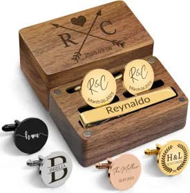Custom Cufflinks for Men | Personalized Cufflinks & Tie Clip | Engraved Cuff Links for Man | Customized Initial Cufflink | Monogram Gifts for Wedding Groom