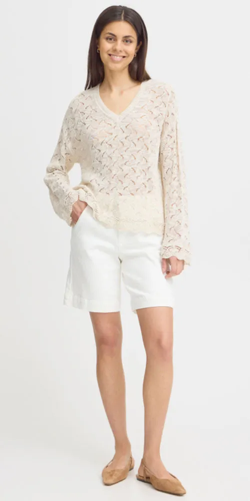 Fransa Pointelle Knit Pullover