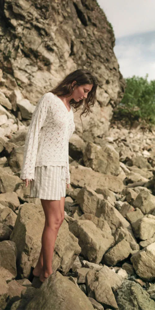 Fransa Pointelle Knit Pullover