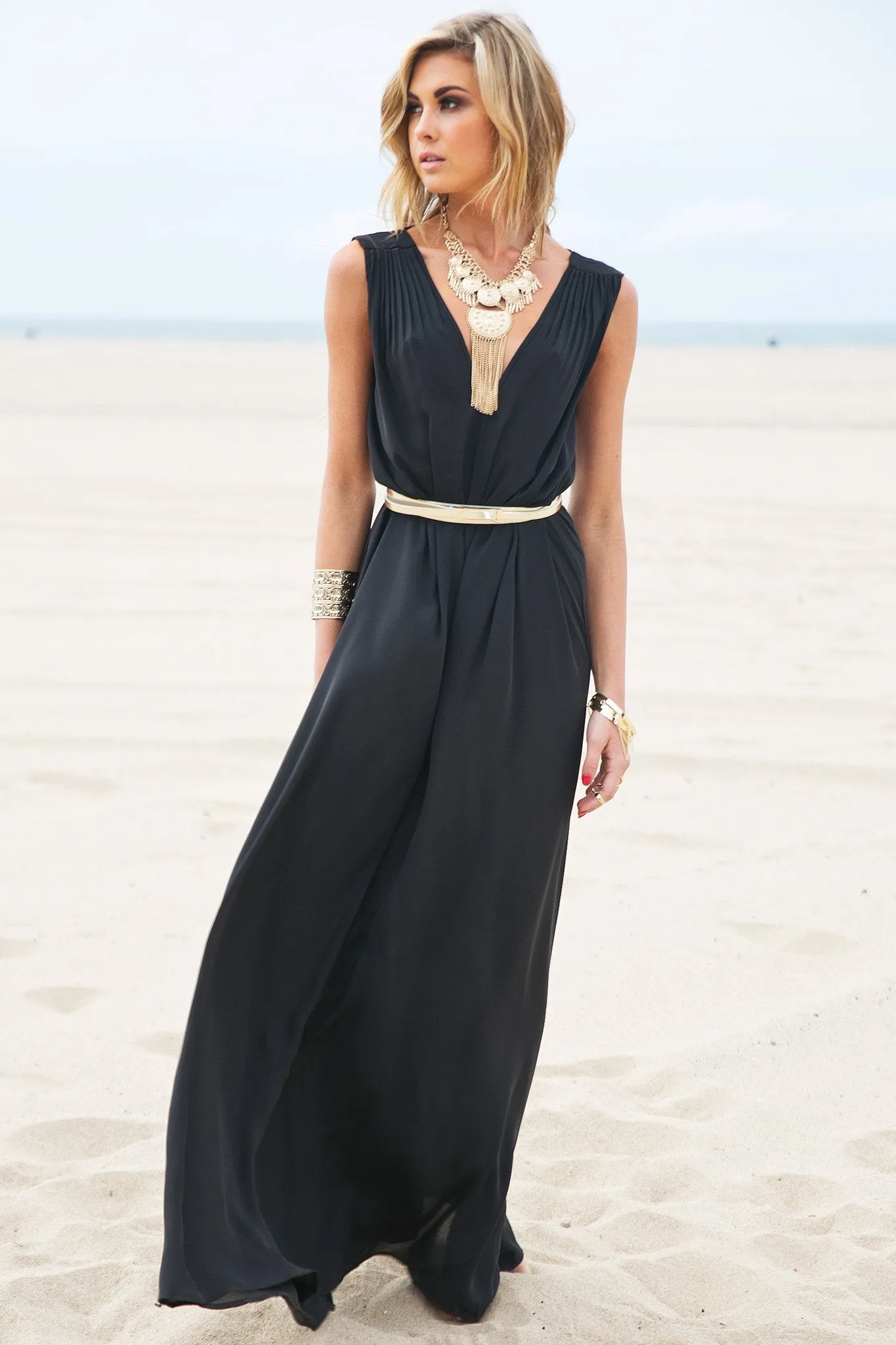 Grecian Style Flowy Maxi - Black