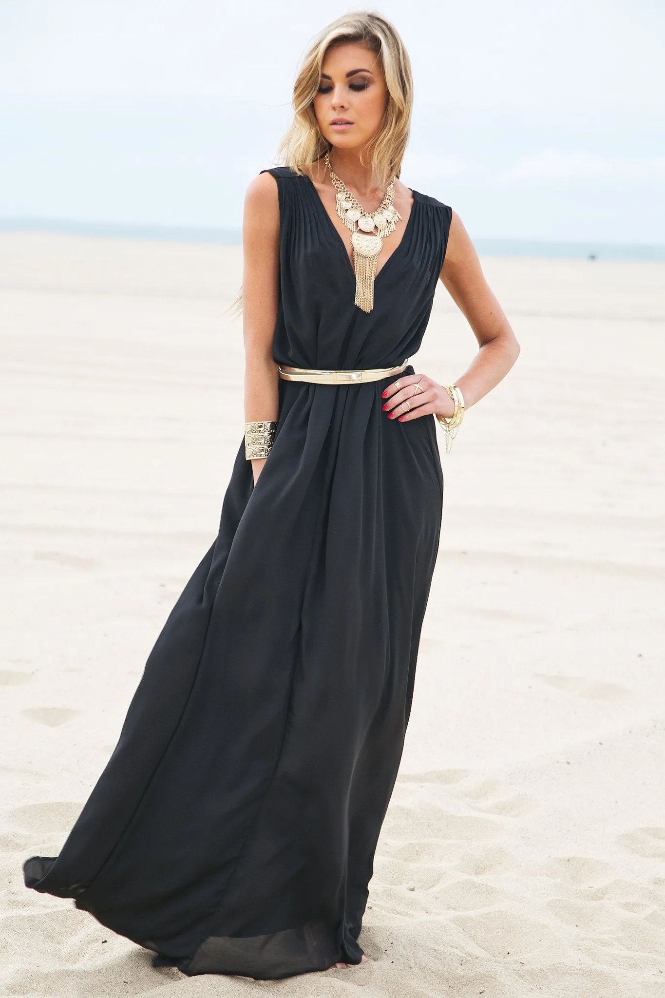 Grecian Style Flowy Maxi - Black