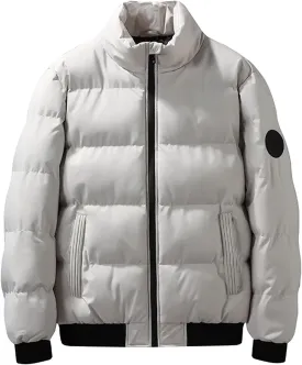 hlysgo Men's Winter Puffer Jacket Long Sleeve Stand Collar Bubble Coat Full Zip Warm Padded Jackets Outerwear Cold Weather