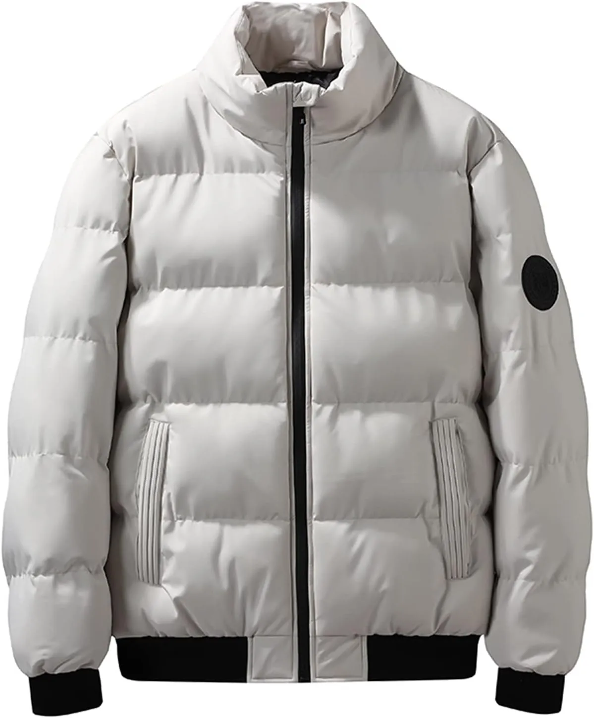 hlysgo Men's Winter Puffer Jacket Long Sleeve Stand Collar Bubble Coat Full Zip Warm Padded Jackets Outerwear Cold Weather