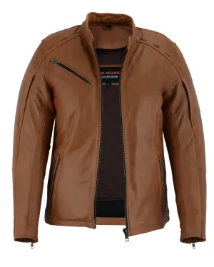 HML703T High Mileage Ladies Brown Fringe and Rivet Leather Jacket