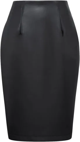 IDEALSANXUN Leather Skirts for Women Midi Length High Waisted Pencil Skirt with Slit