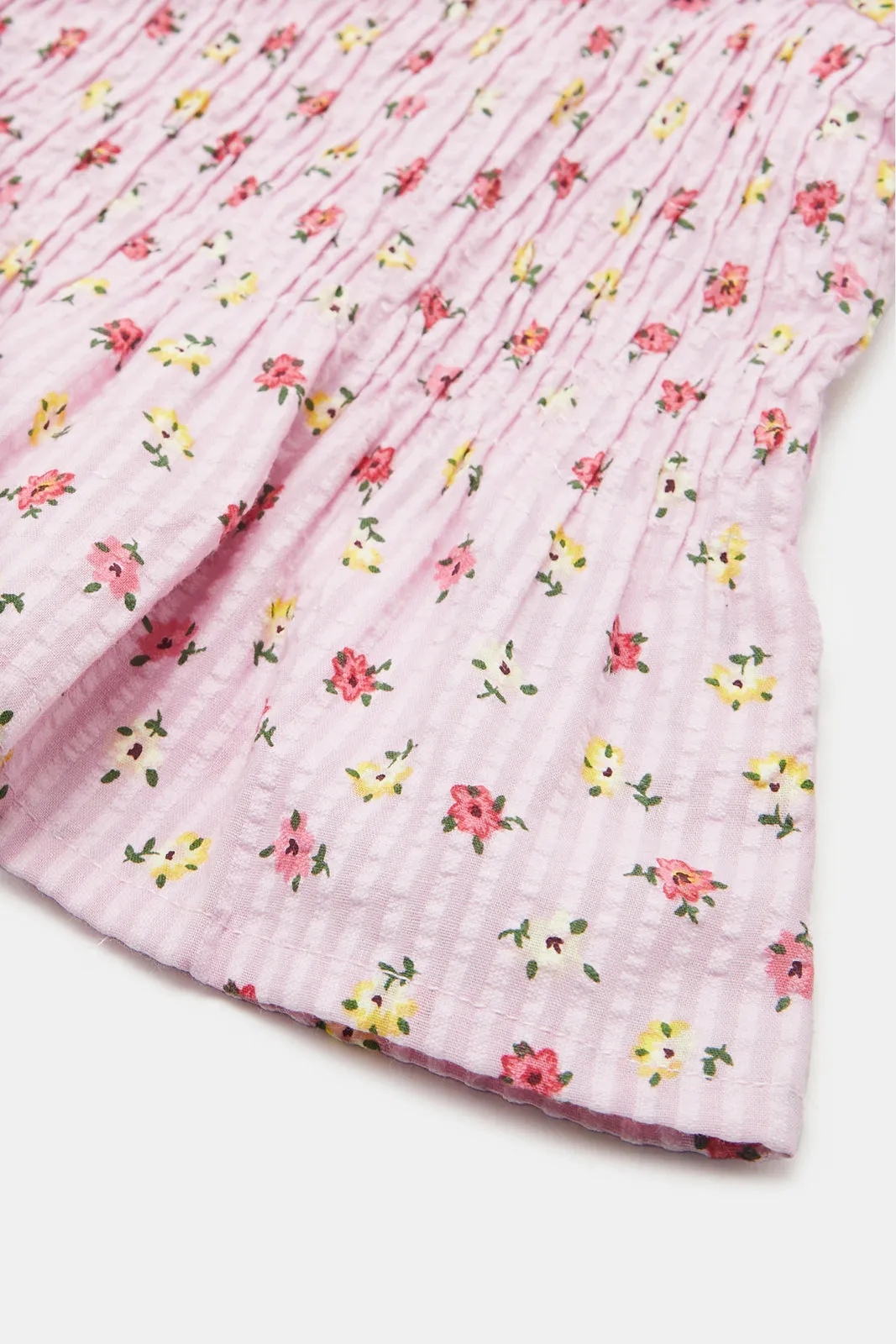 Infant Girls Pink Floral Print Smocking Blouse