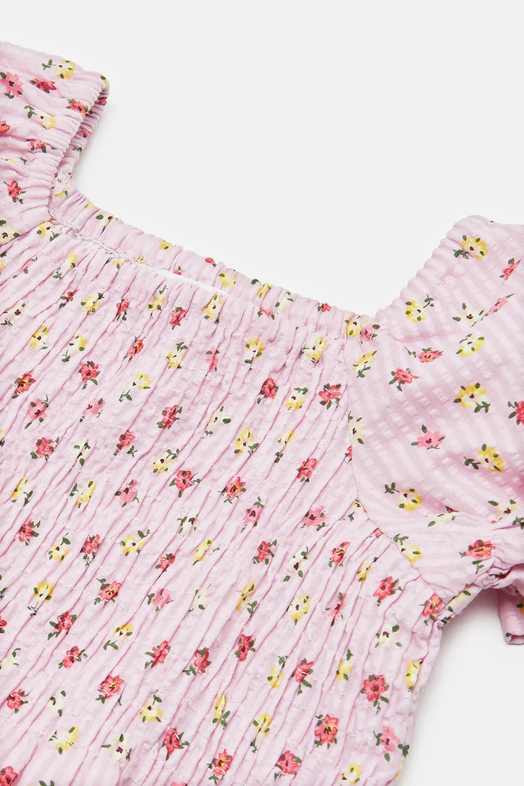 Infant Girls Pink Floral Print Smocking Blouse