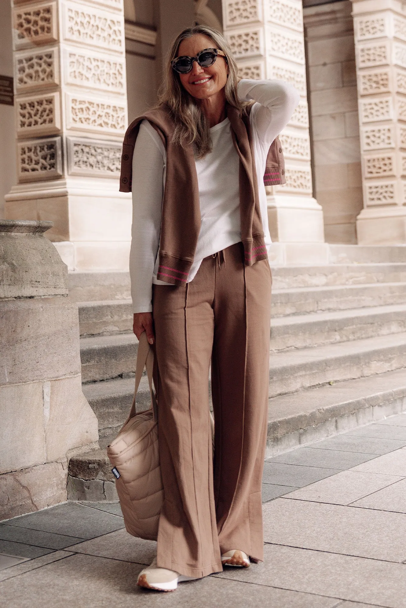 Kyla Brown Cotton Blend Wide Leg Pants
