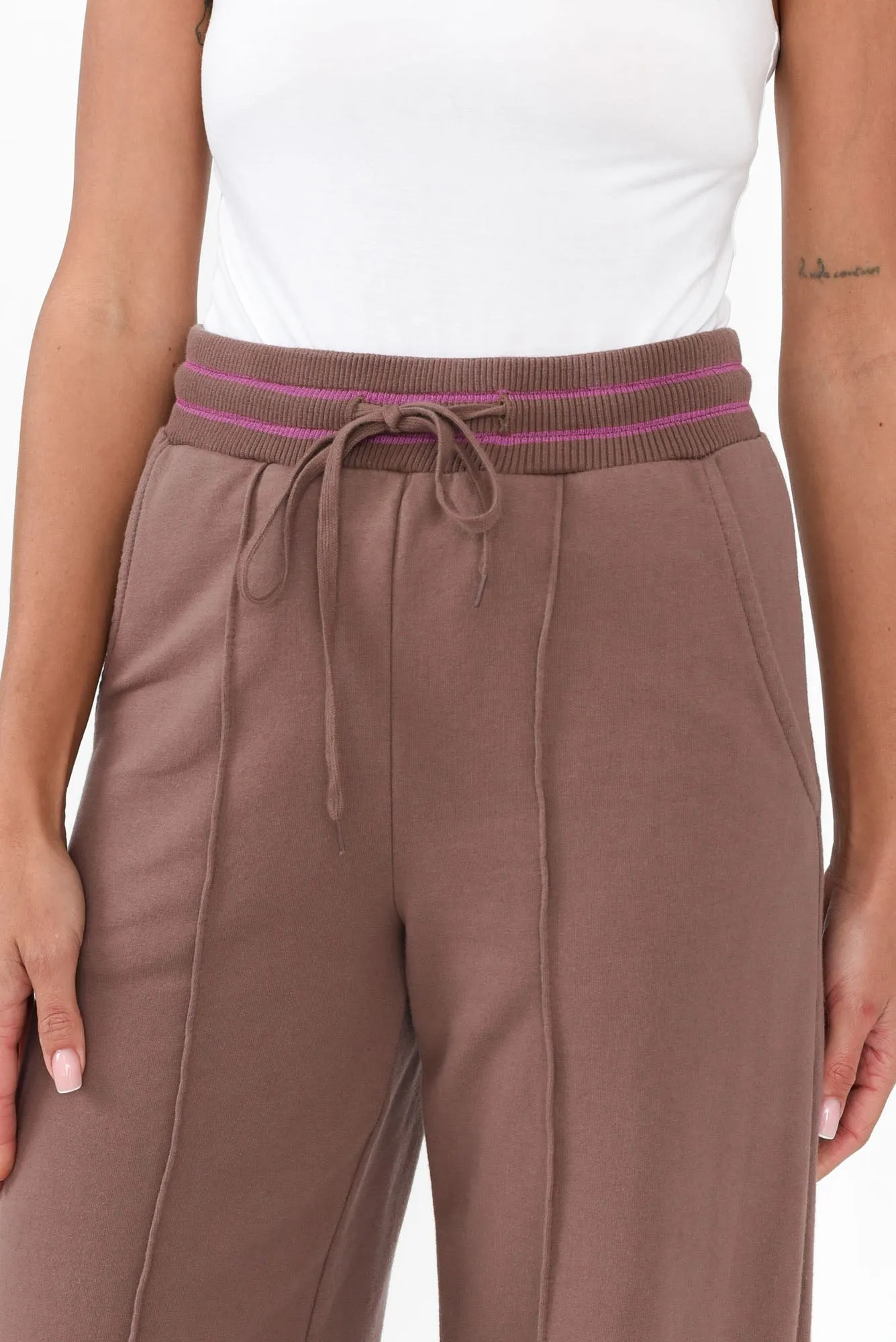 Kyla Brown Cotton Blend Wide Leg Pants