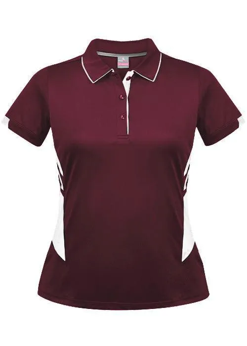 Ladies Tasman Polo Maroon/White