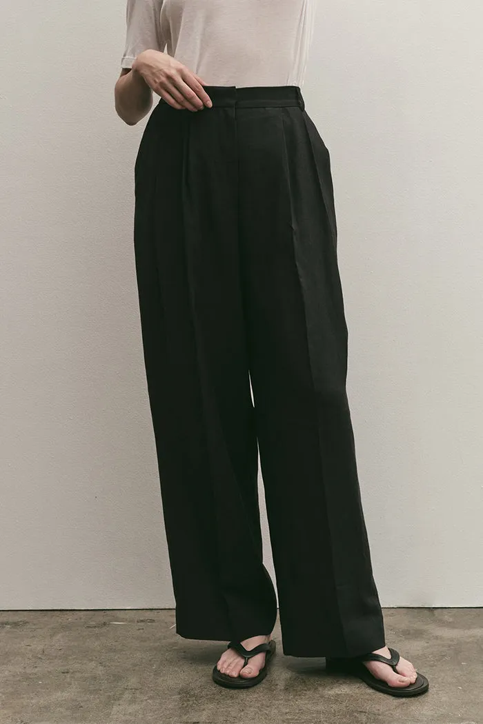 LINEN BLEND WIDE LEG PANTS