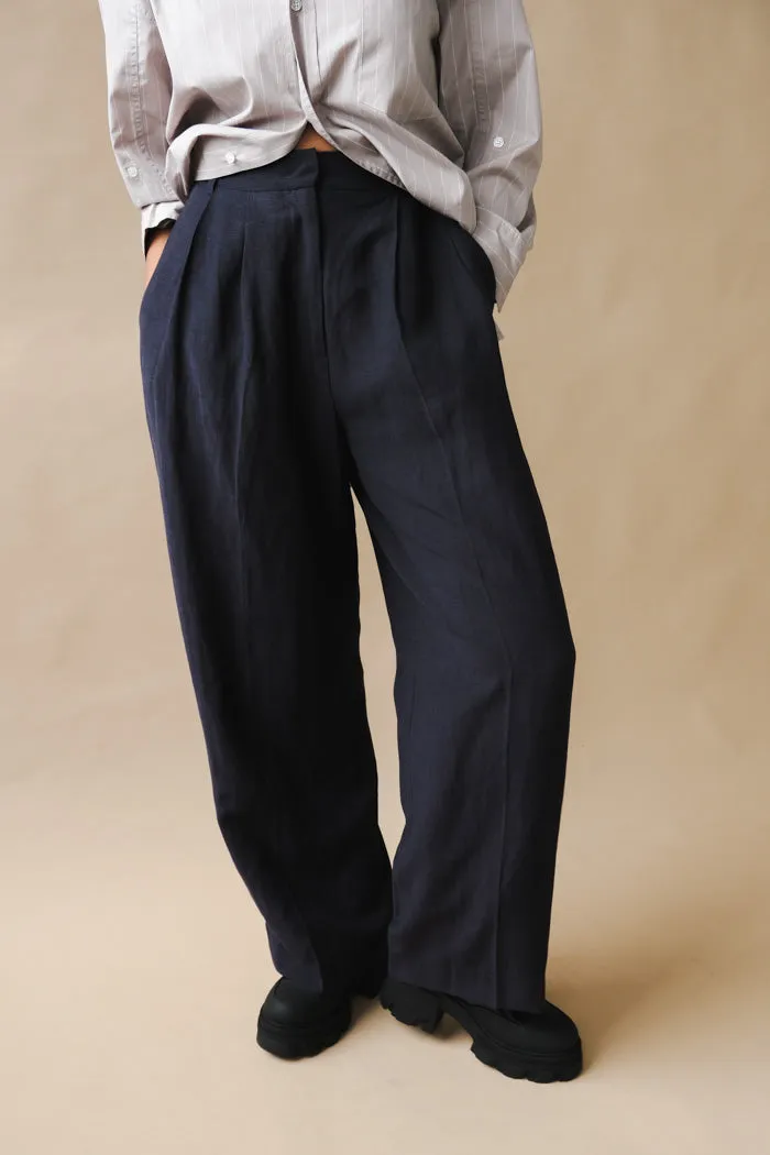 LINEN BLEND WIDE LEG PANTS