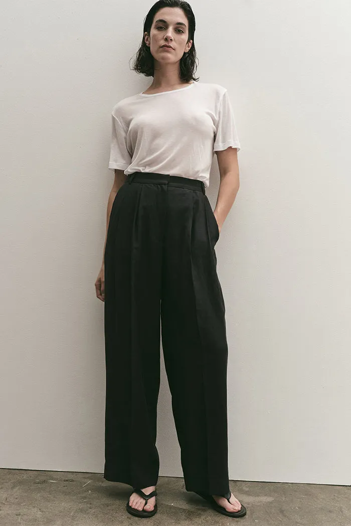 LINEN BLEND WIDE LEG PANTS