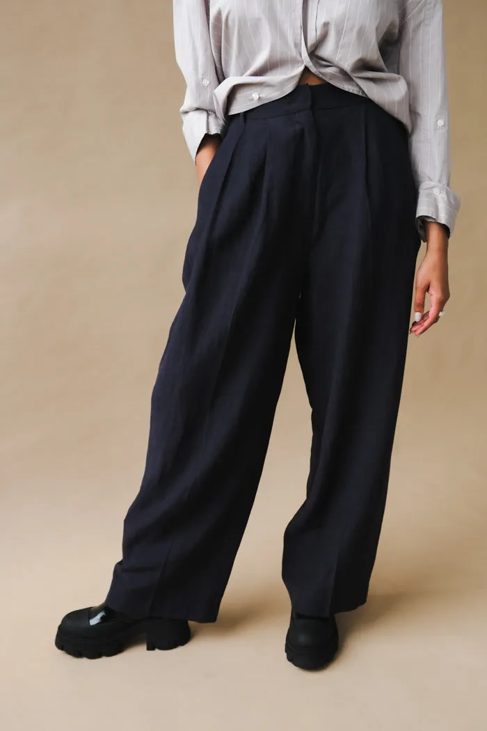 LINEN BLEND WIDE LEG PANTS