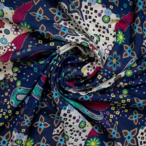 Multi Color Paisley Print Russian Silk Fabric