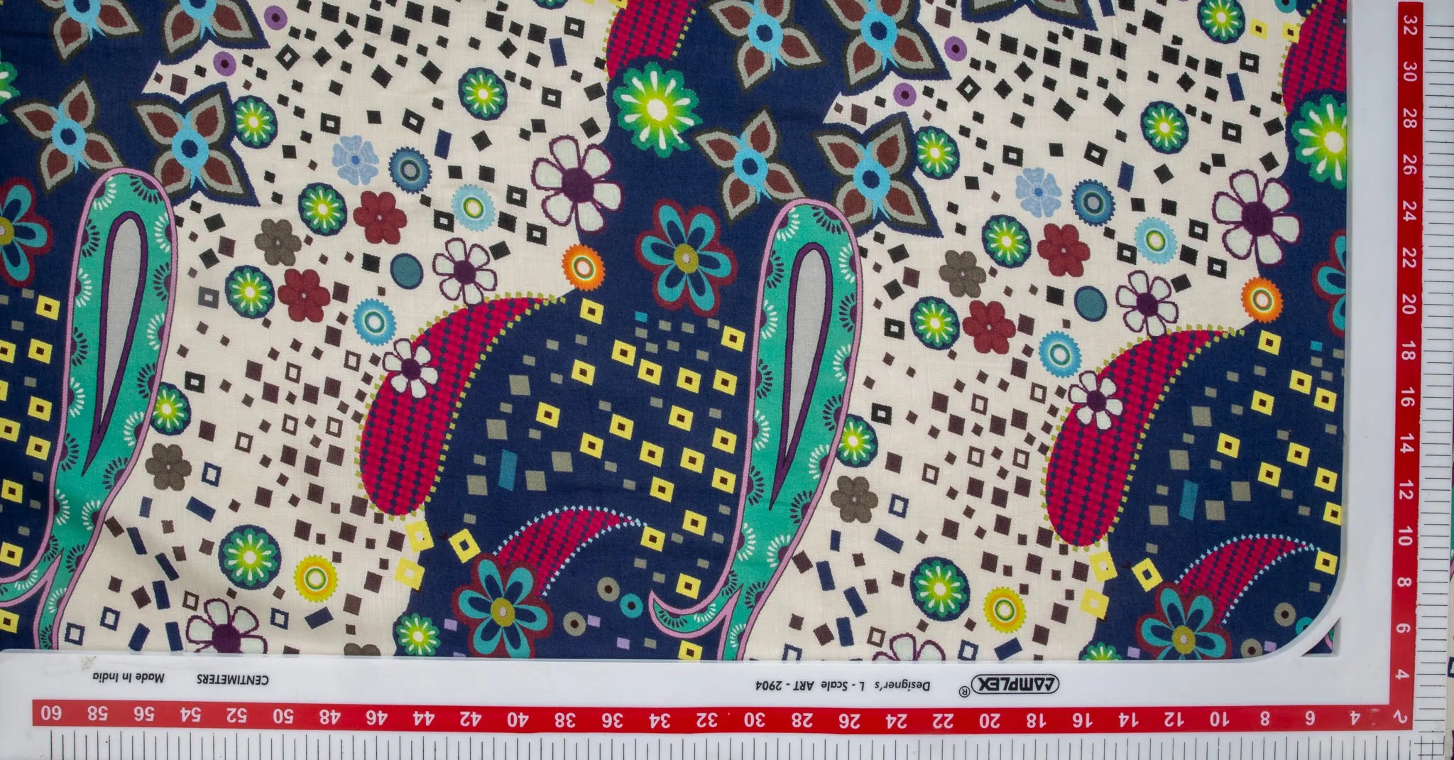 Multi Color Paisley Print Russian Silk Fabric