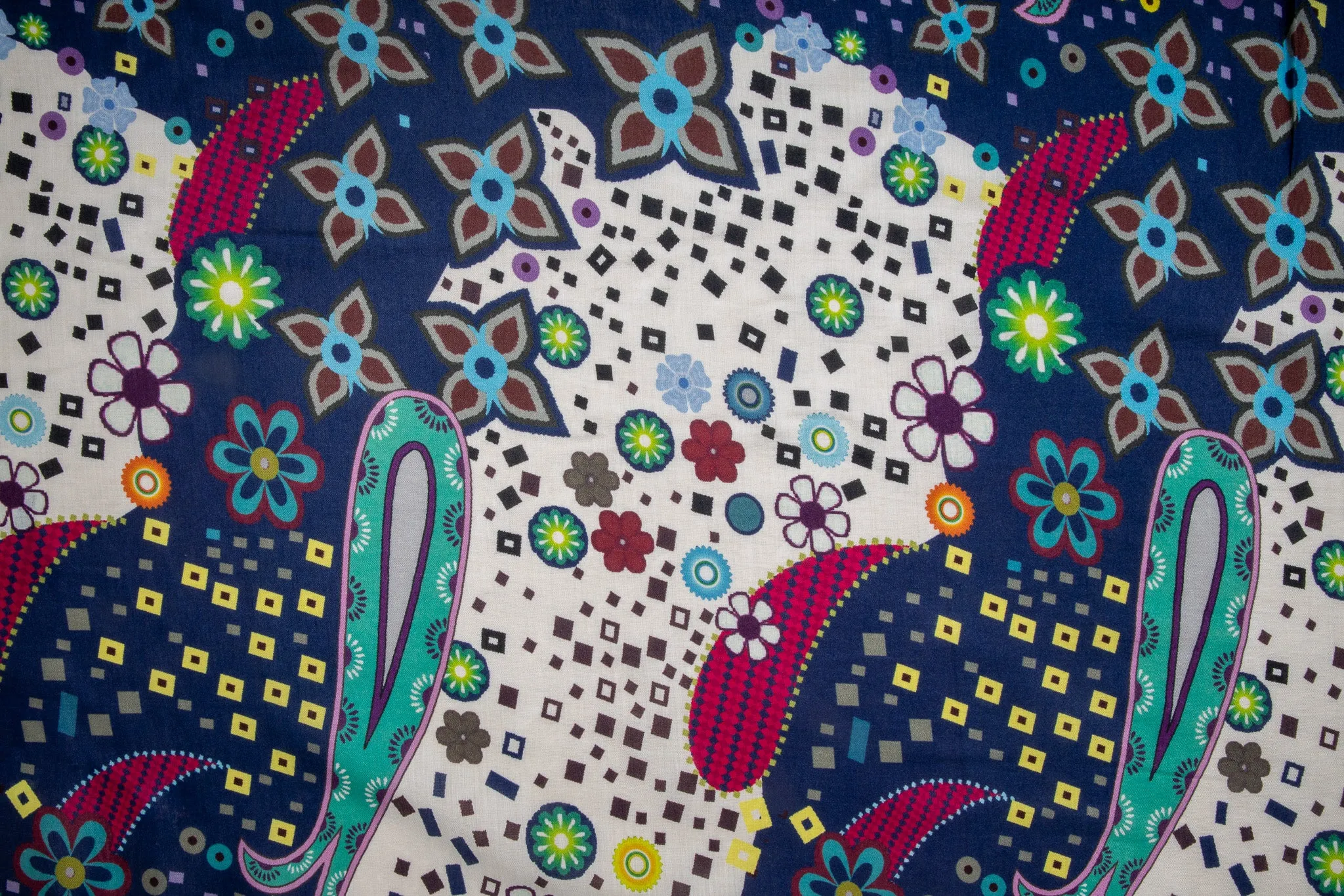 Multi Color Paisley Print Russian Silk Fabric