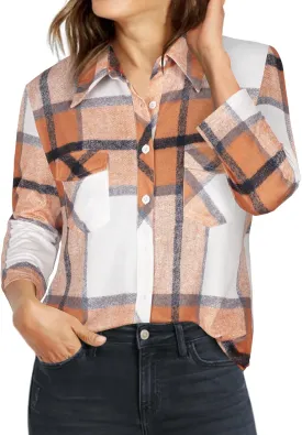Ninedaily Women's Plaid Shirt Collared Button Down Blouse 3/4 Sleeve Tunic Tops