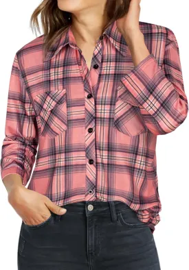 Ninedaily Women's Plaid Shirt Collared Button Down Blouse 3/4 Sleeve Tunic Tops