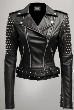 Odette Studs Black Leather Women Jacket