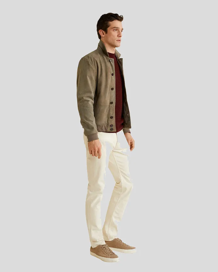 Oren Grey Suede Bomber Leather Jacket