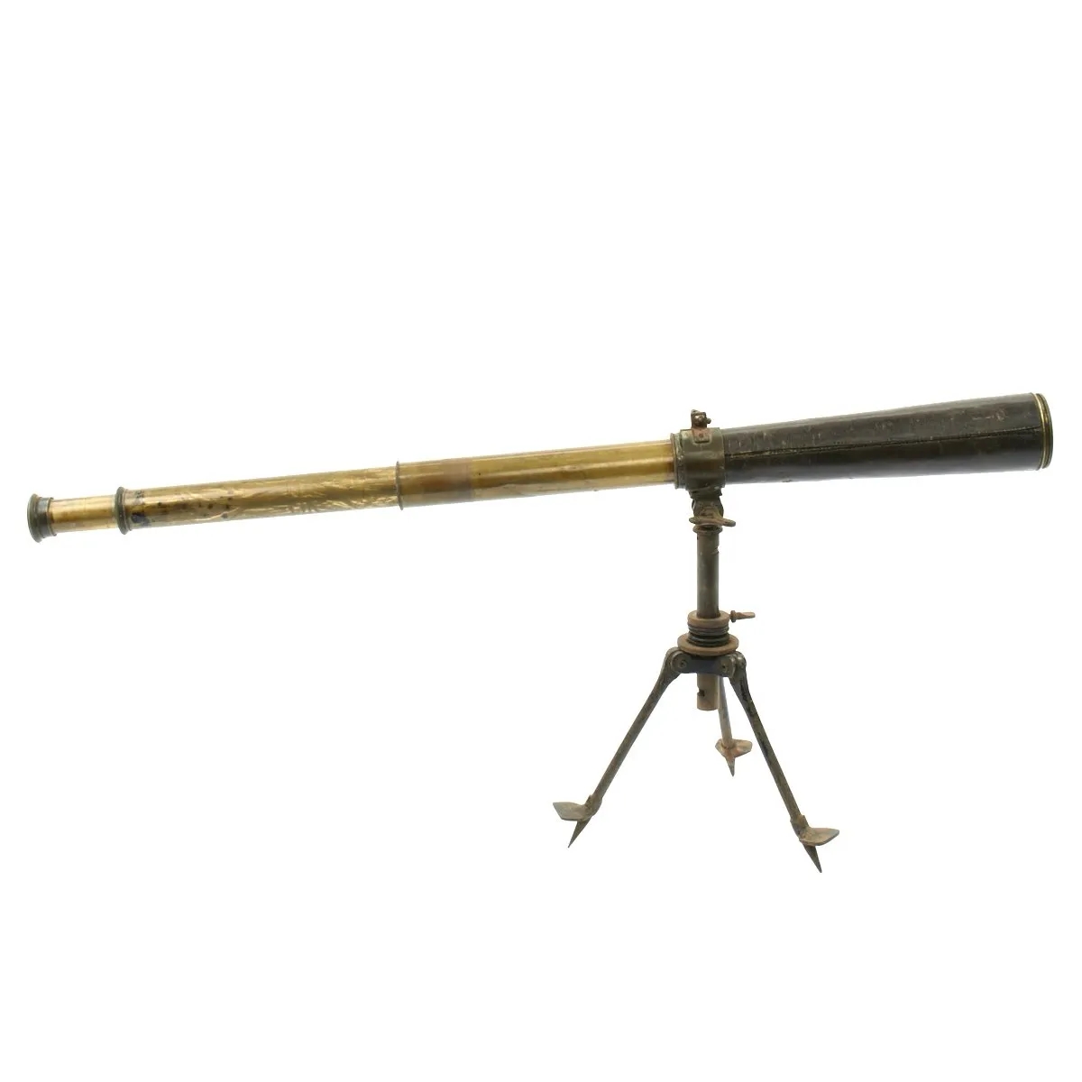 Original British WWI French-Made Trench M.G. Telescope mounted on Hotchkiss Portative Tripod