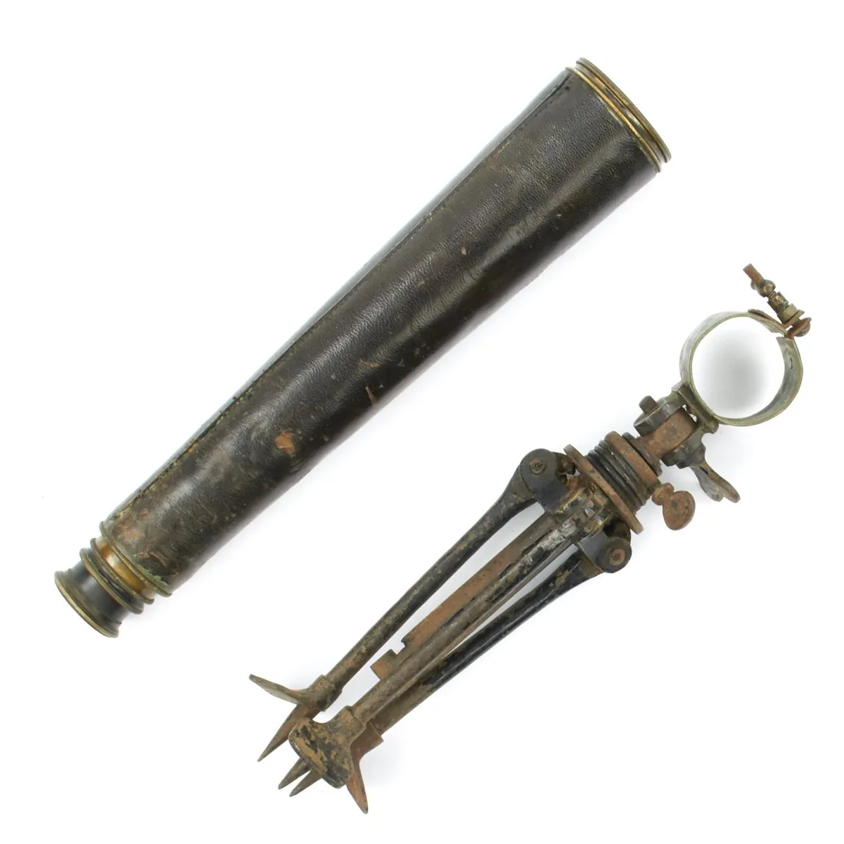 Original British WWI French-Made Trench M.G. Telescope mounted on Hotchkiss Portative Tripod