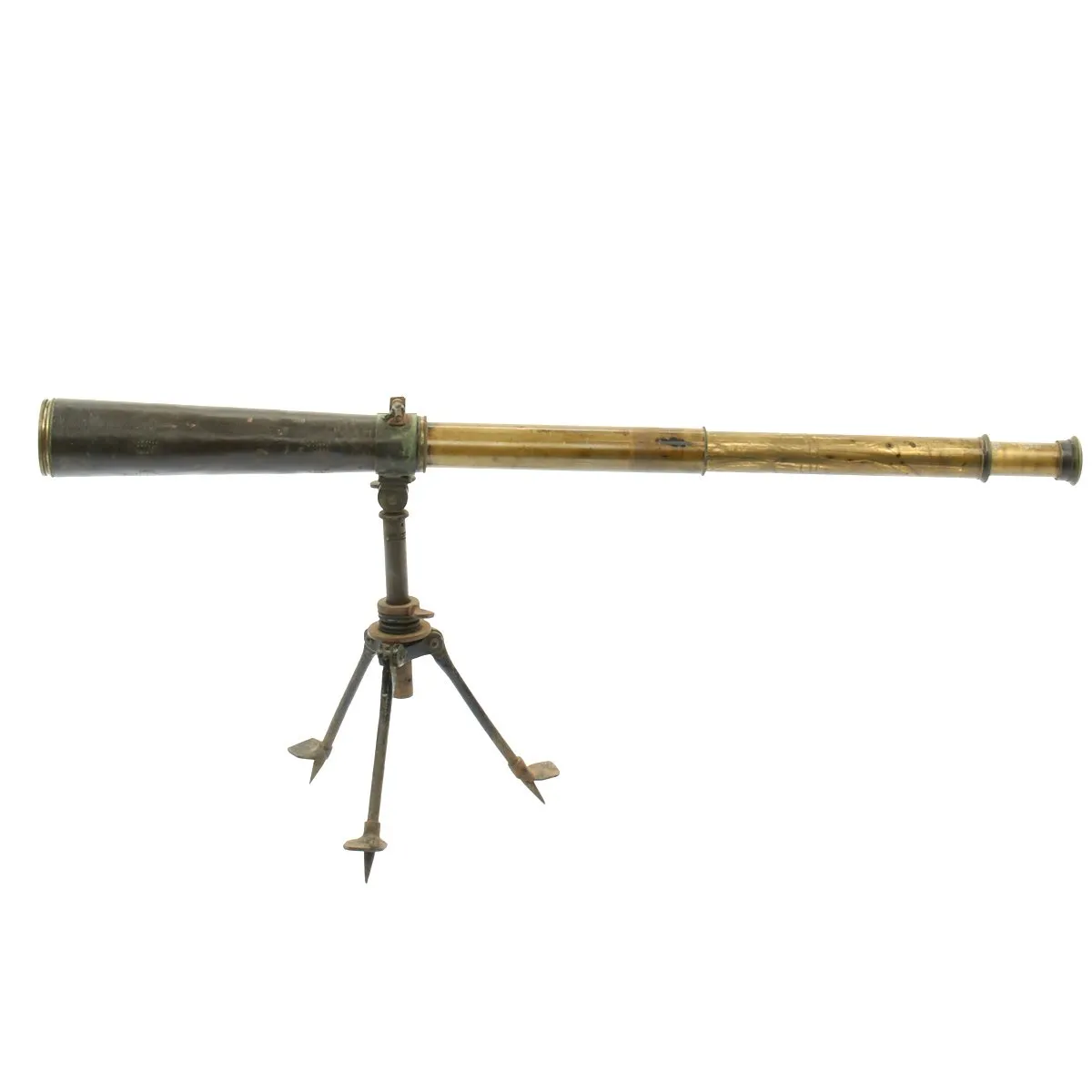 Original British WWI French-Made Trench M.G. Telescope mounted on Hotchkiss Portative Tripod