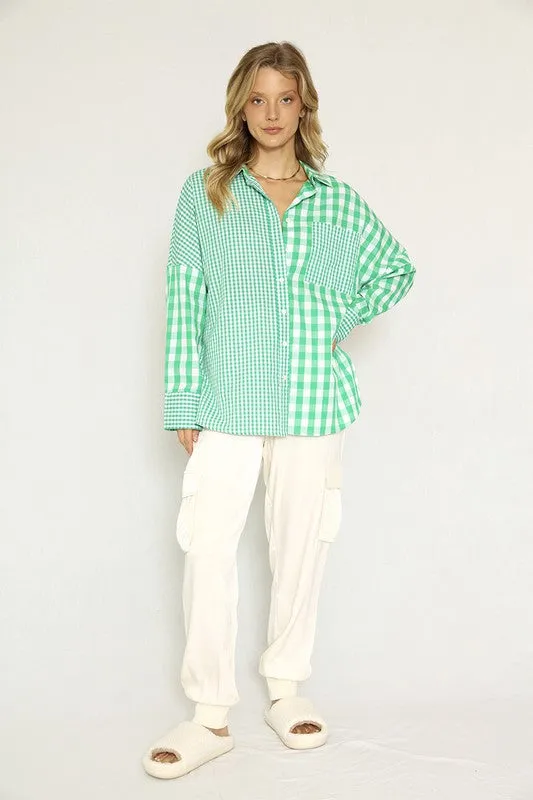 *Plaid Button Down Long Sleeve Top