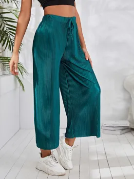 Pleated Drawstring Wide Leg Pants