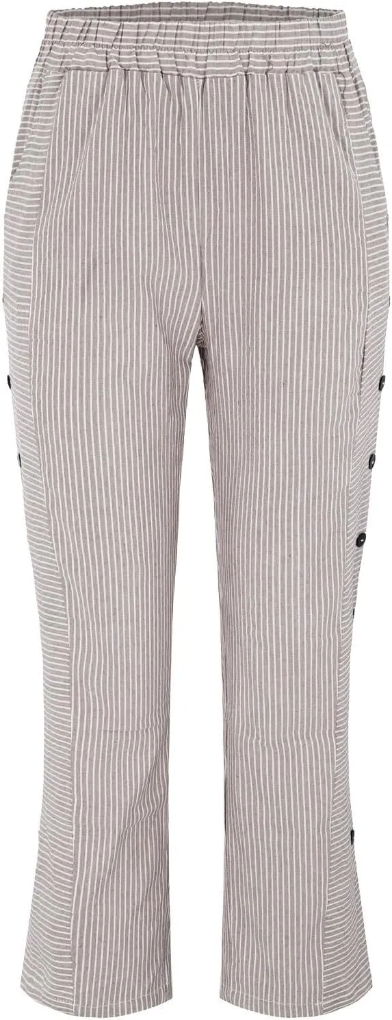 Plus Size Capris for Women Striped Floral Printed Cotton Linen Pants Lightweight Casual Trousers with Pockets