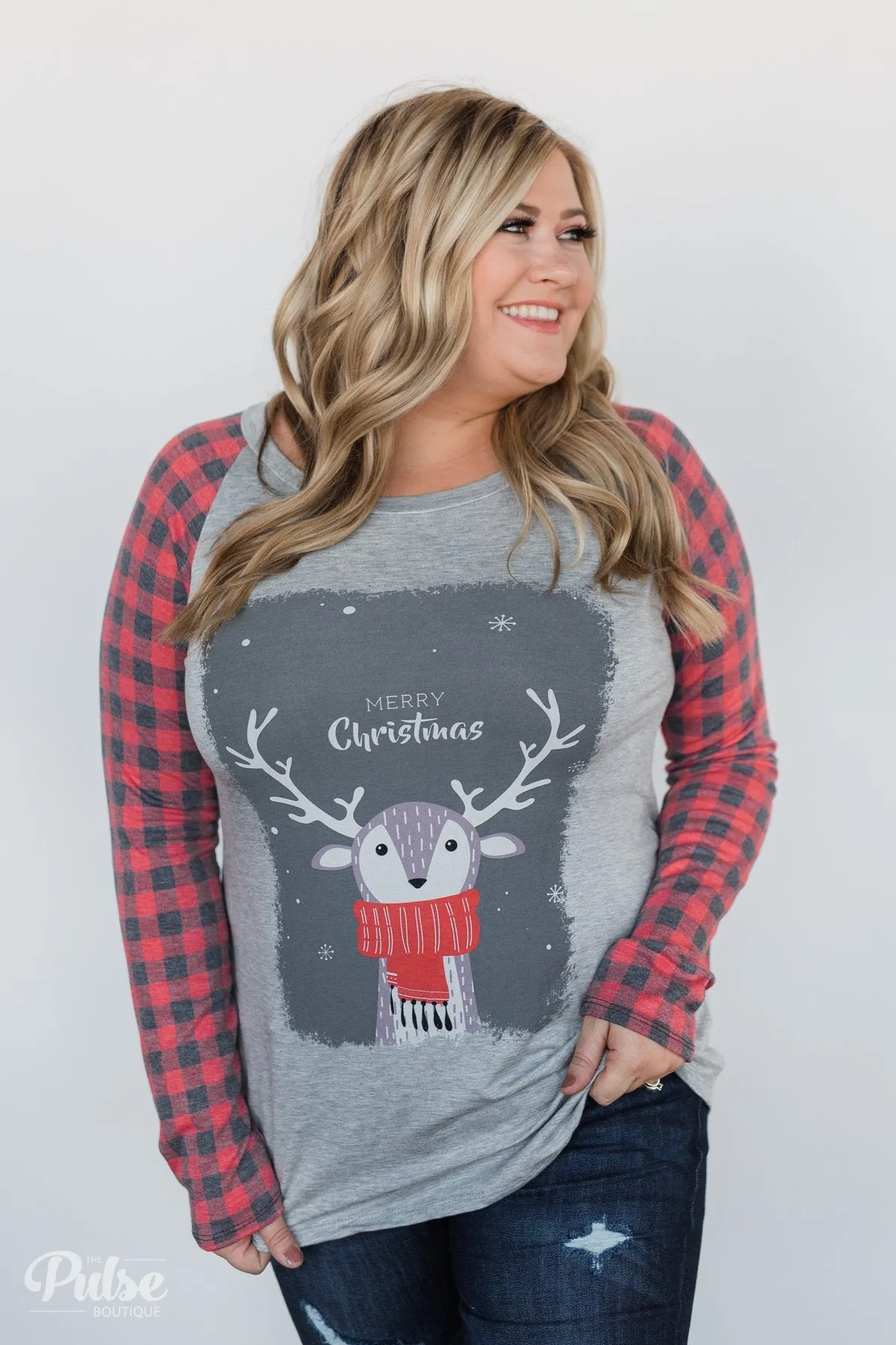 "Merry Christmas" Plaid Long Sleeve Top
