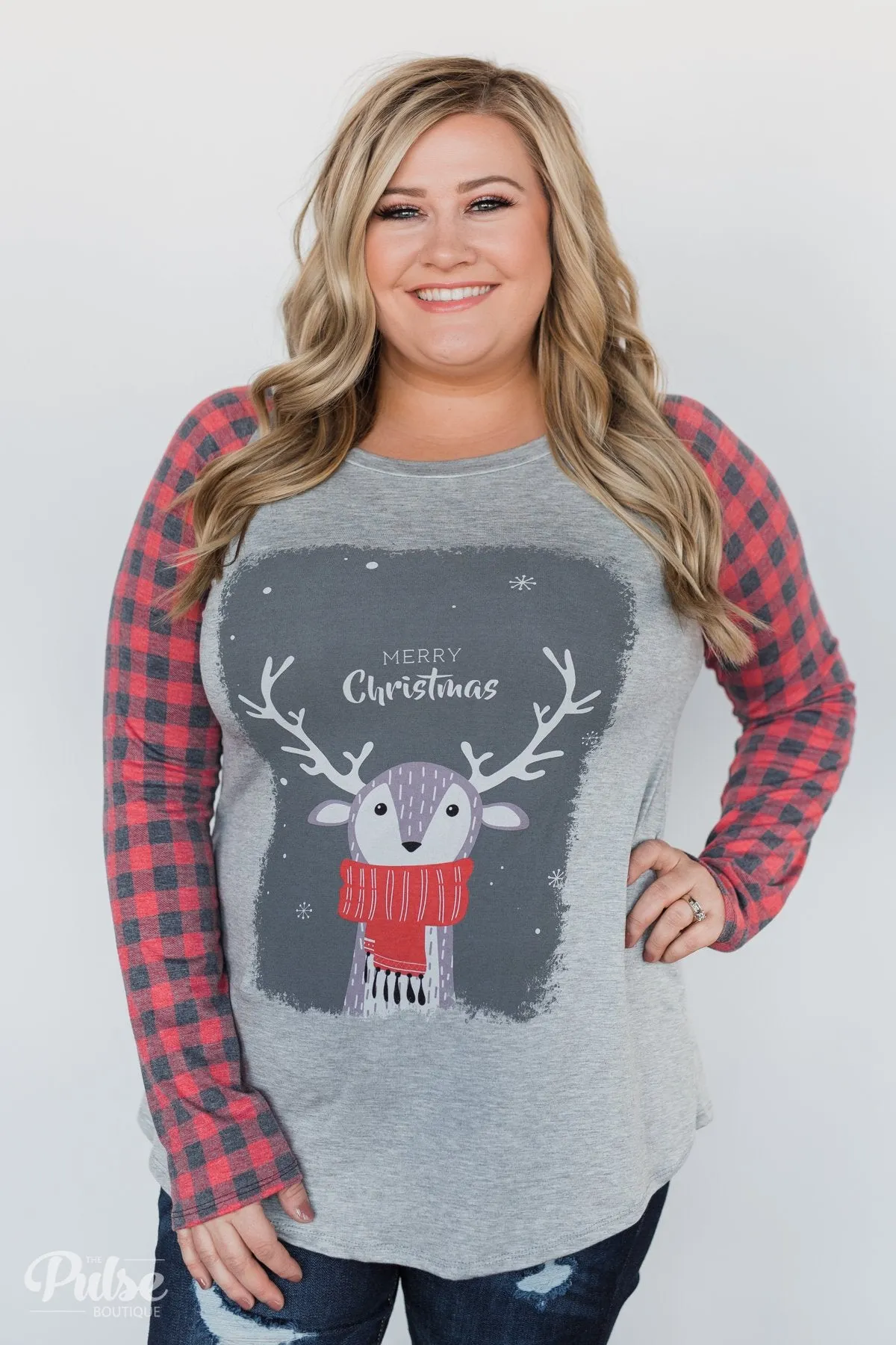"Merry Christmas" Plaid Long Sleeve Top