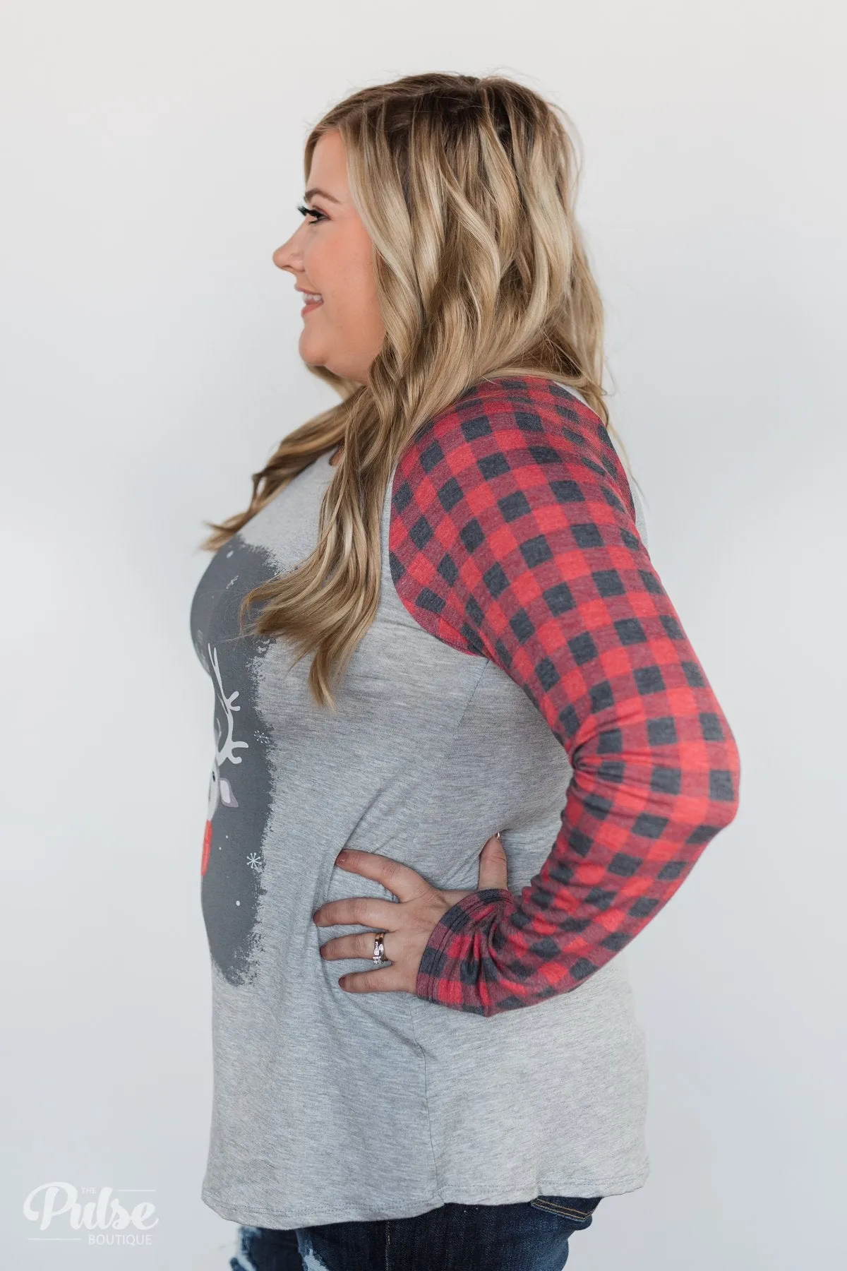 "Merry Christmas" Plaid Long Sleeve Top